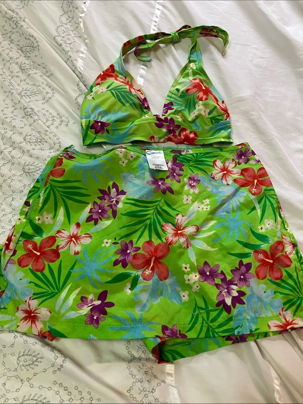 Catalina Green Tropical Floral Halter Bikini Set